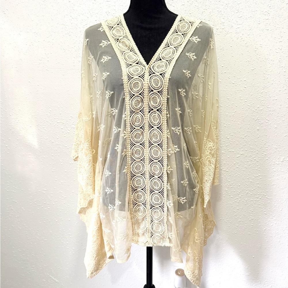 Sheer Lace-Trim‎ Swim Cover-Up in Cream OS